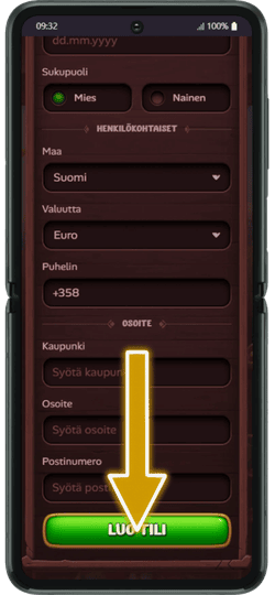 Luo viimeistellä rekisteröinnin Roostino